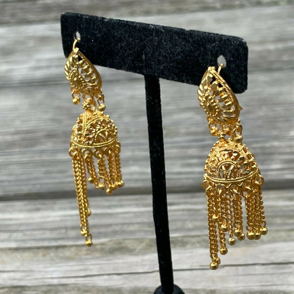 Jhumka Gold Tone Women Earrings Fashion Ear Jewelry Traditional Earrings - Picture 2 of 10